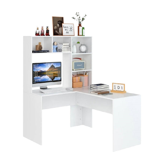 Bureau d'angle avec étagères pour bureau en mélaminé - 120 x 90 x 75